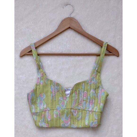 NWOT Zara Green Floral Printed Pleated Crop Top, Size Small - Picture 14 of 16